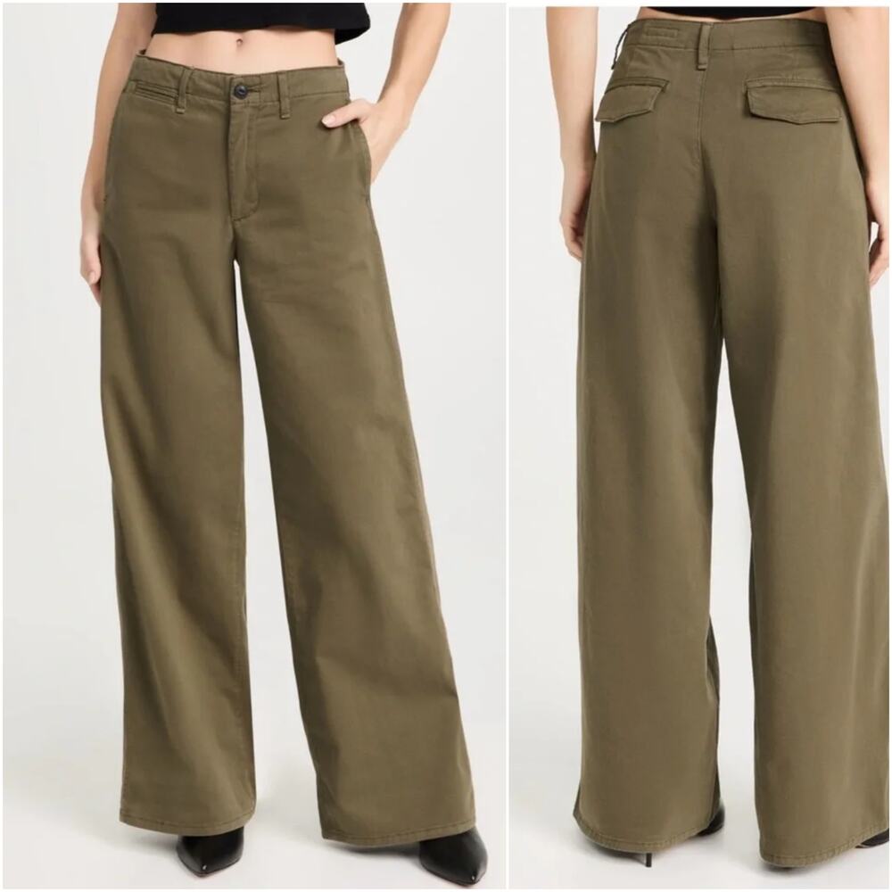 Rag & Bone Sofie Soft Stretch Wide Leg Trousers in Olive sz 6